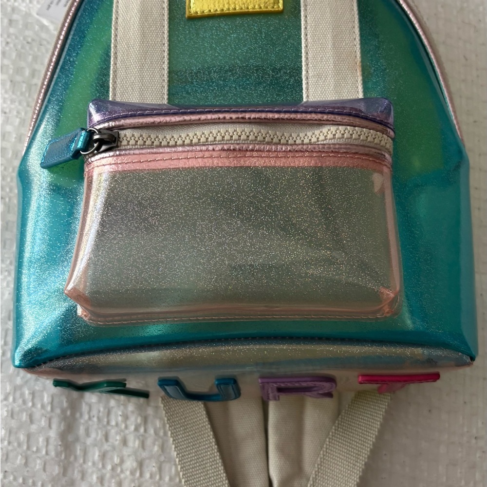 Kurt Geiger Clear Teal Mini Backpack with Pink Accent
